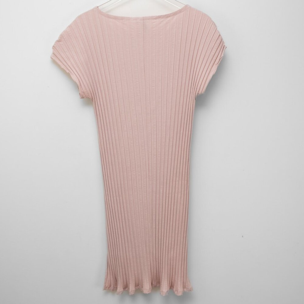Eileen Fisher Tunic Top Ribbed Bateau Neck Shirt Short Sleeve Blush Pink Large - Picture 2 of 5